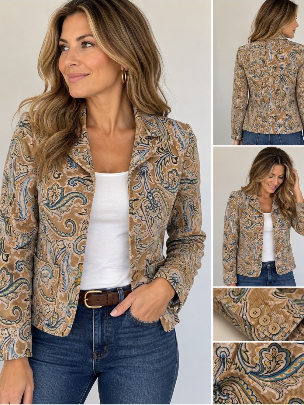 Vintage Y2K Casual Corner Annex Paisley Stretch Blazer Jacket M